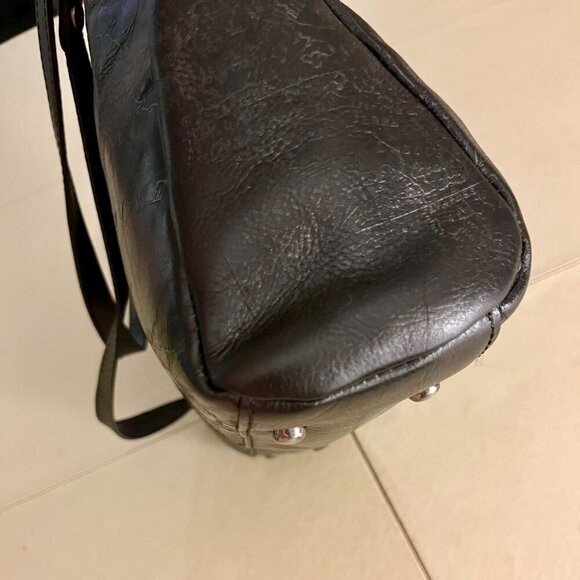 Patricia Nash Purse Tote  Shoulder Bag Black Leather  Embossed Map - Picture 6 of 8